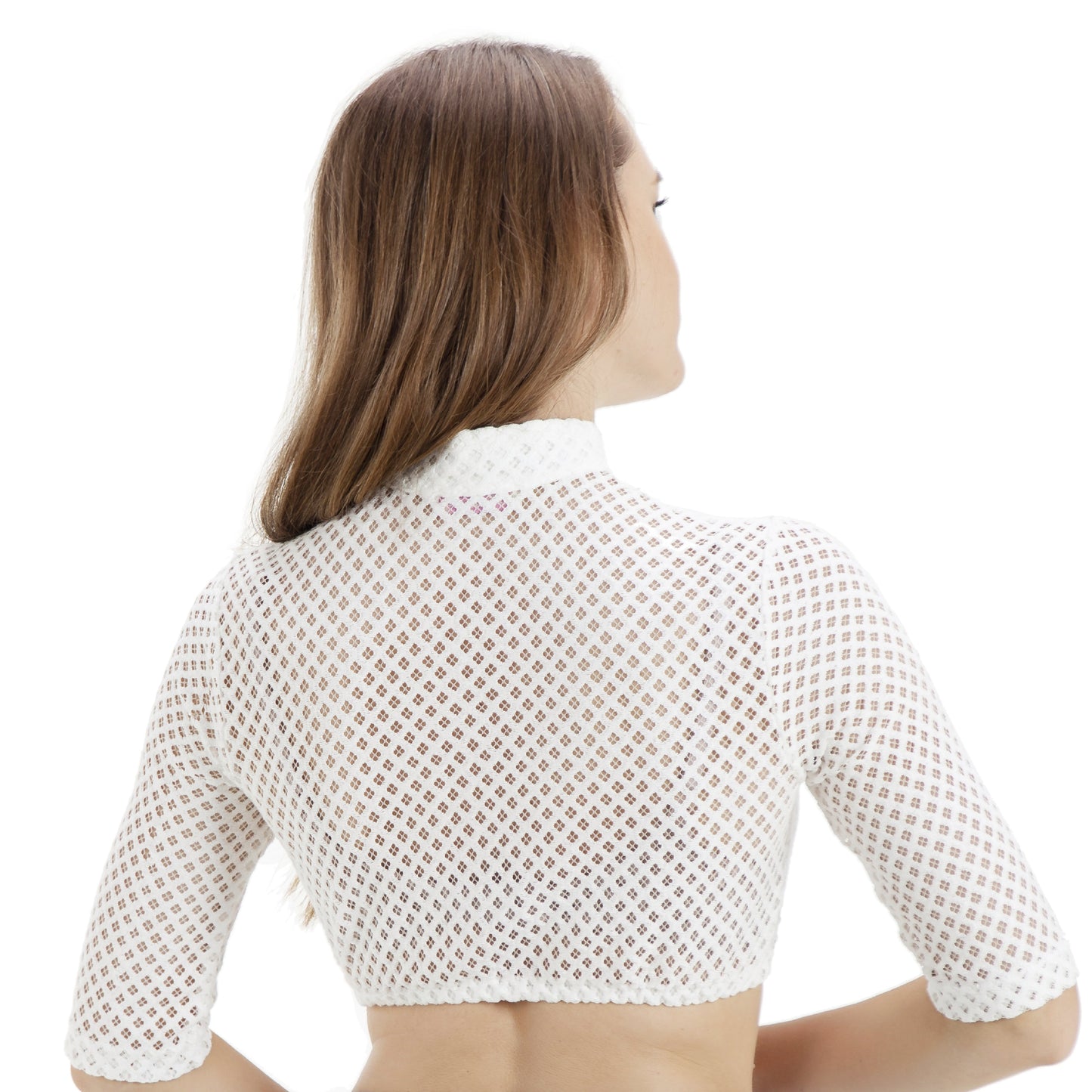 Damen Halbarm Dirndlbluse Spitze Trachtenbluse Weiß 32-46(21JB39)