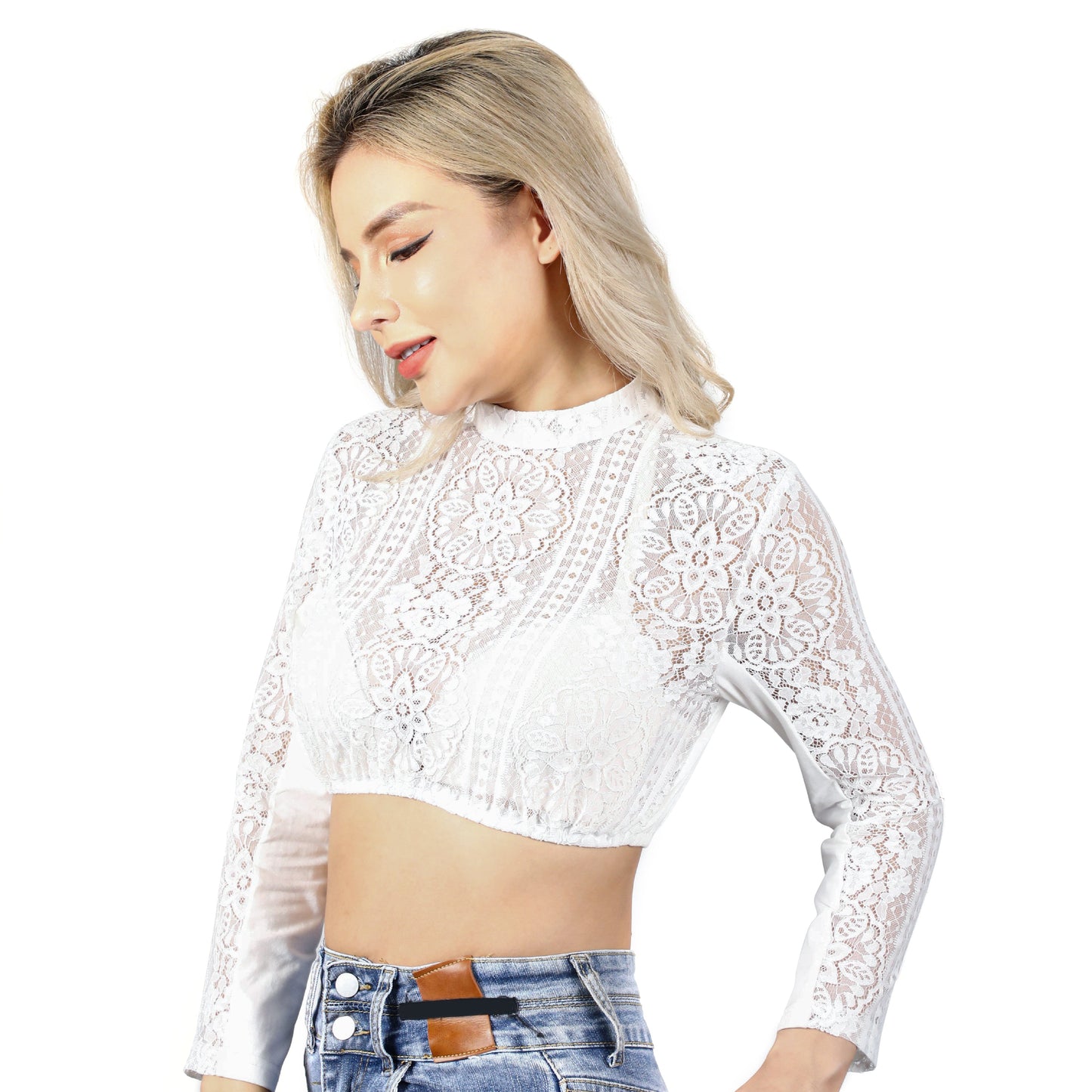 Damen Dirndlbluse Langarm Blumenmuster Spitzeblusen 34-44（21JB63）